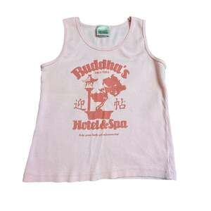 Vintage Jae Son Maxwell Pink Ribbed Buddha's Hotel & Spa Graphic Tank Top
